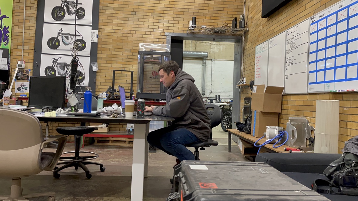 Engineering desk inside the LAND Labs Cleveland workshop